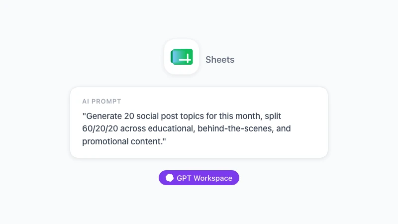AI generating social media content calendar topics in Google Sheets for social media managers