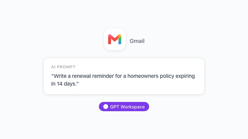 ChatGPT prompt for a renewal reminder email written for insurance agents in Gmail