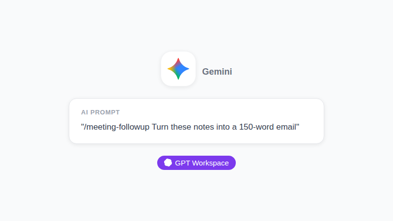 Gemini skills in Google Workspace shown as a reusable prompt card
